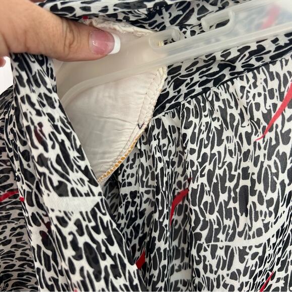 Vintage 1980s Wrap Semi Sheer Funky Cocktail Knee Length Red Black Dress - Picture 8 of 10